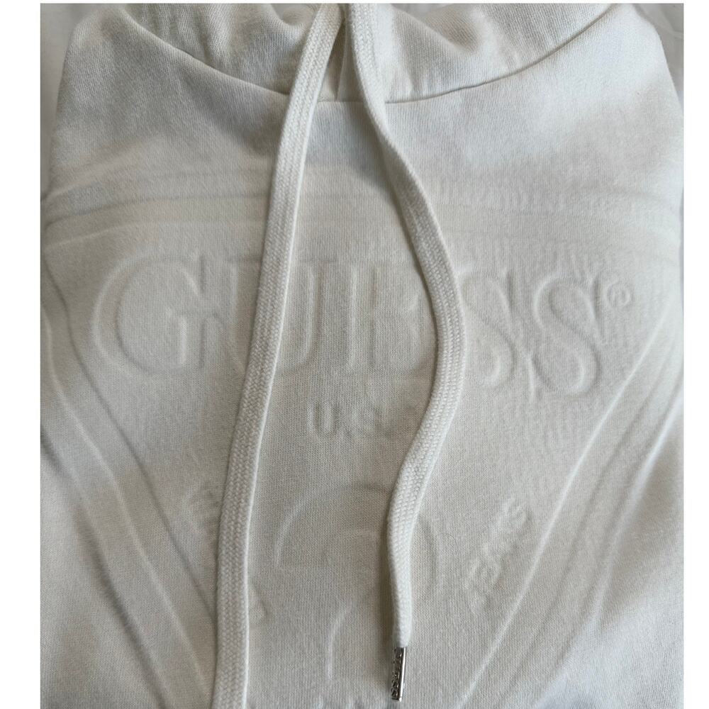 Guess Cream Embossed Logo Hoodie Casual Streetwear
